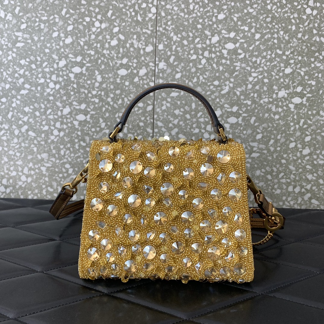 Valentino Garavani Vsling Mini Handbag Entirely Covered in Yellow Rhinestones 